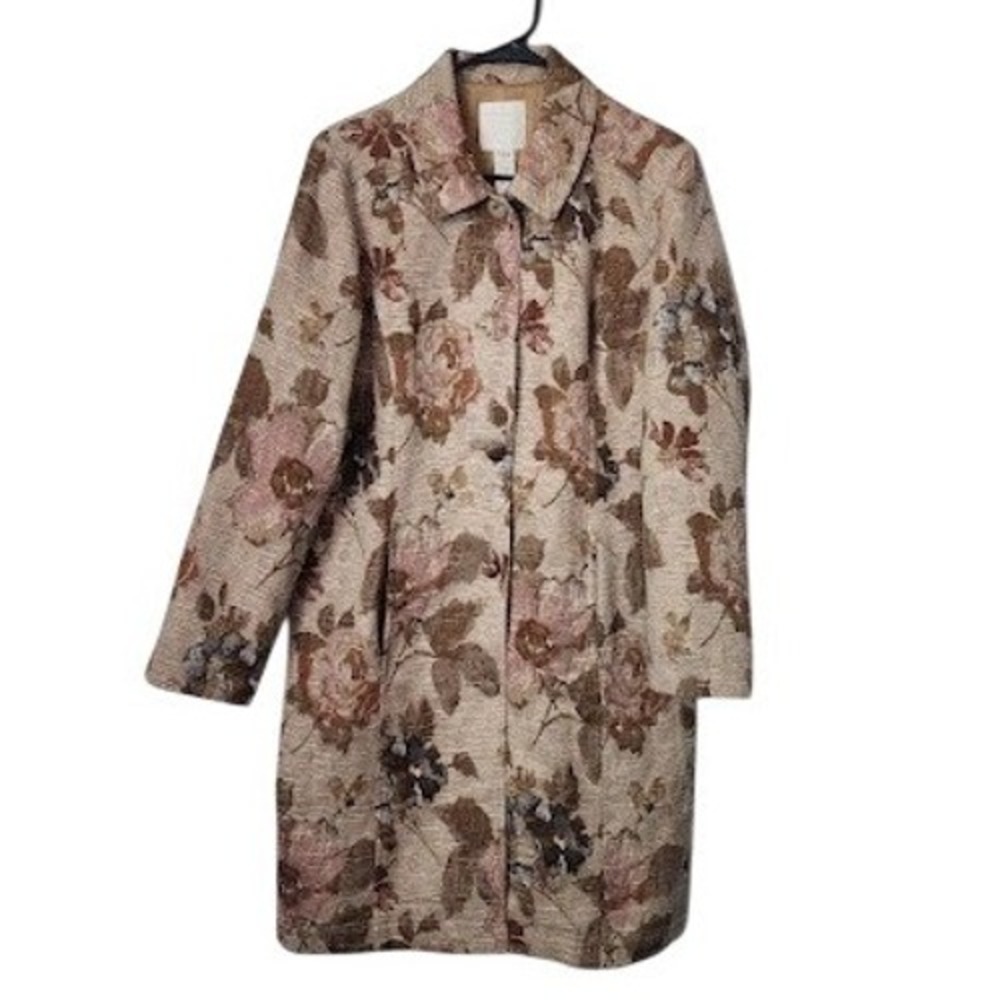 J. Jill VTG Floral Tapestry Jacquard Trench Coat Jacket Cottagecore Whimsigoth S